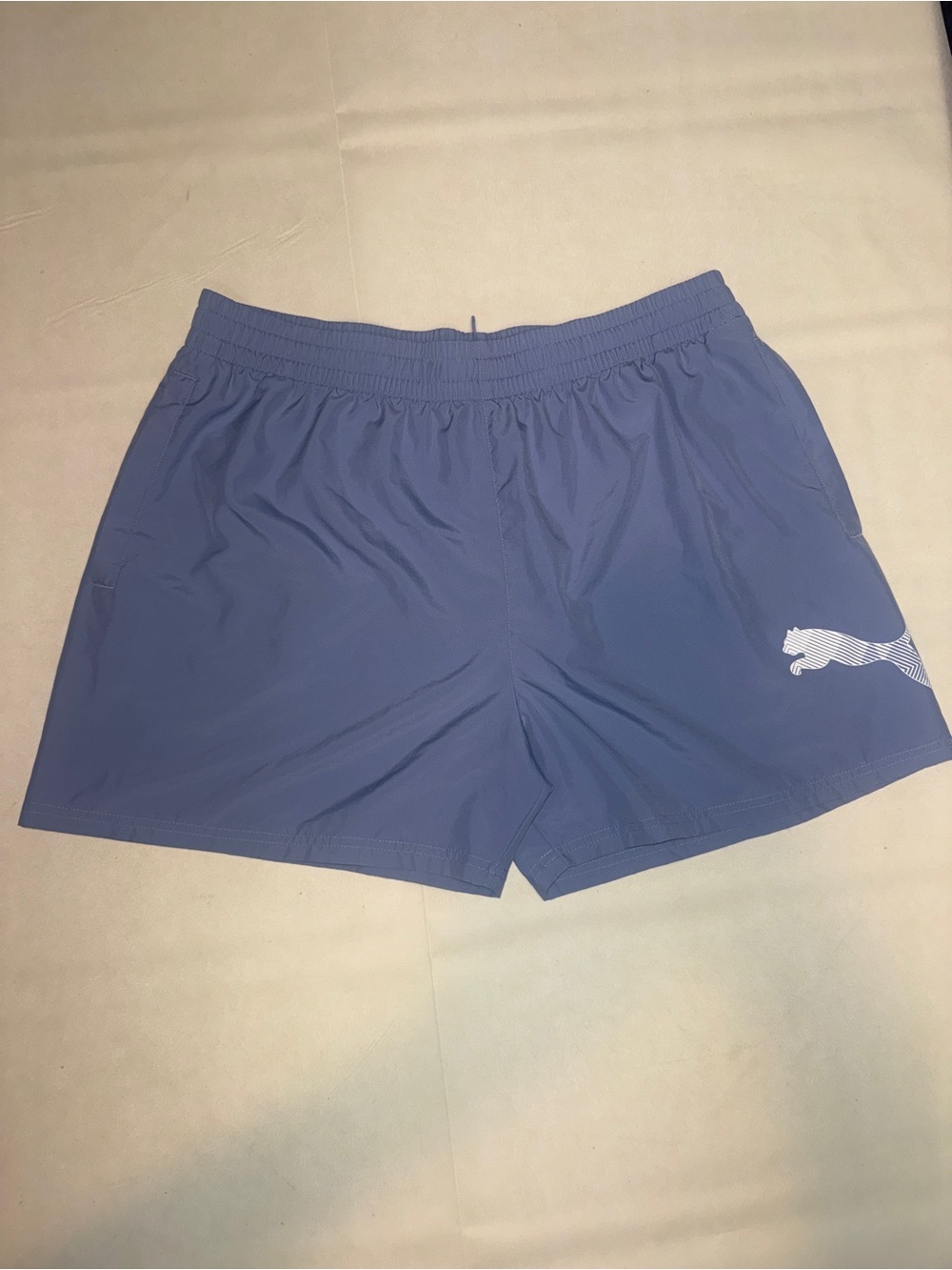 Puma Men's Blue Athletic Shorts with White Puma Logo